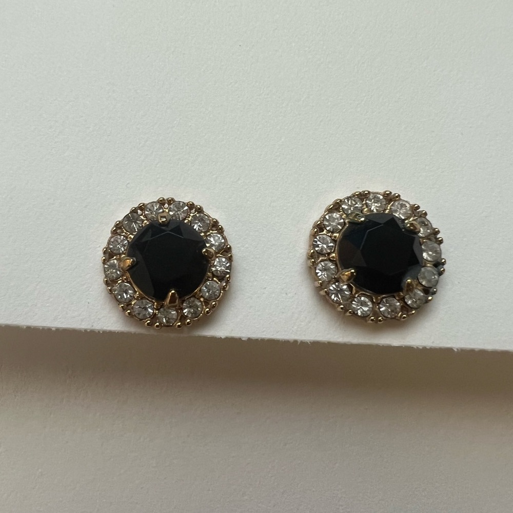 Black & clear gold earring studs